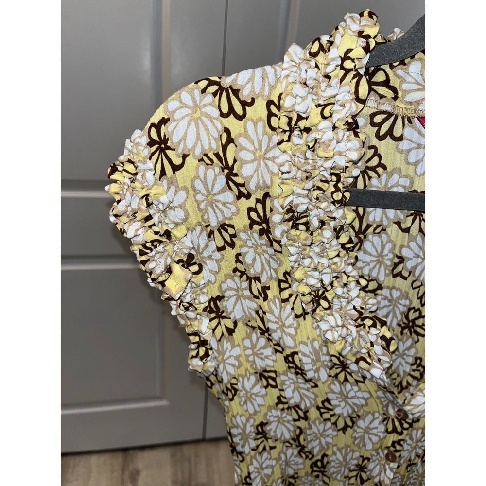 Retro Sunny Leigh Y2K Floral Ruffle V-Neck Sleeveless Top Boho Women's Size M - Picture 4 of 14